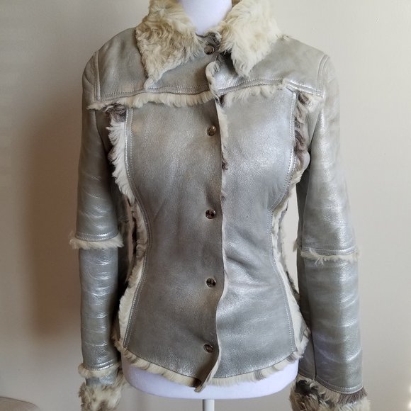 Dolce & Gabbana Italian Silver Leather Coat Jacket Size 24 / 38 - Picture 8 of 16